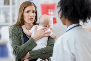 mother worried about baby with Cephalohematoma talking to doctor
